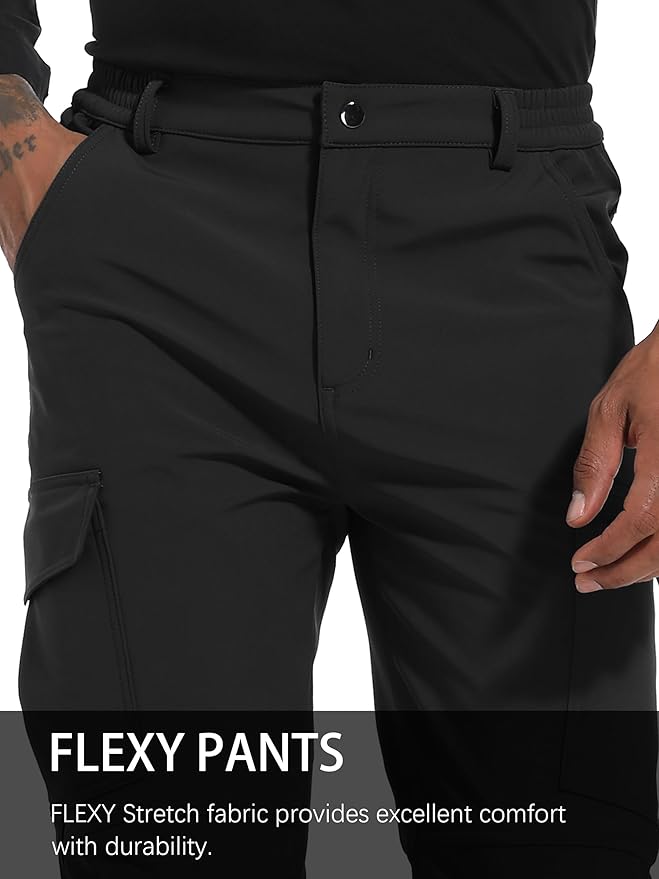 Men's Snow Ski Hiking Pants Winter Fleece Lined Softshell Outdoor Waterproof Insulated Cargo Work Pants