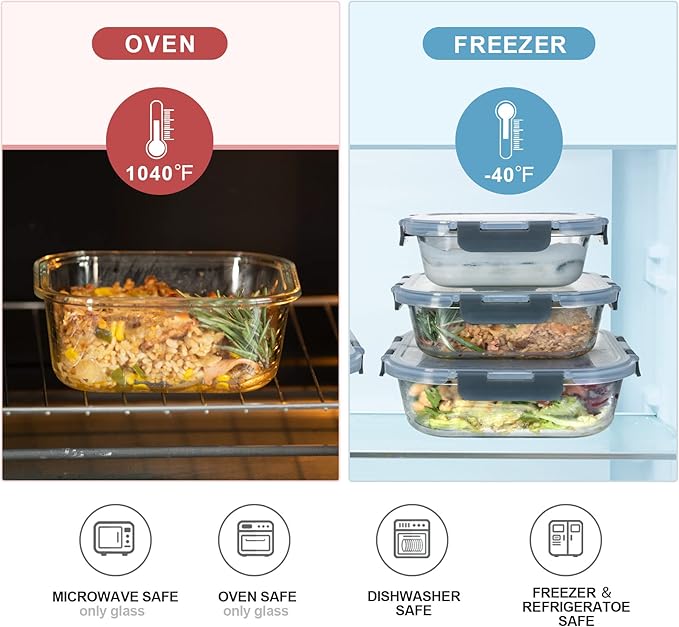 Glass Food Storage Containers with Lids Airtight, Glass Meal Prep Containers for Lunch, Glass Container Set, BPA Free(20 Pieces)