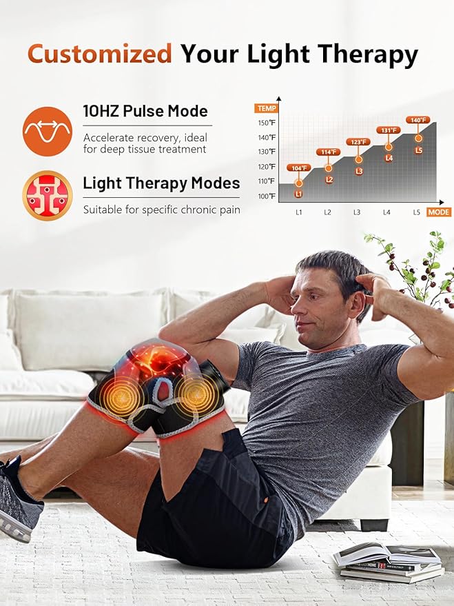 Upgraded 2.0 Red Light Therapy Knee Brace - Knee Massager with 4 Vibration Areas,Wireless Controller,FSA HSA Eligible Near Infrared Red Light Therapy Heated Device for Knee Elbow Shoulder Pain