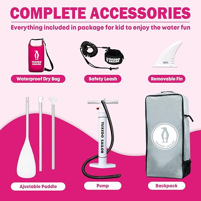 Tuxedo Sailor Kids Inflatable Paddle Board Lightweight and Safe Fishing Stand Up Paddle Board for Adults with Accessories