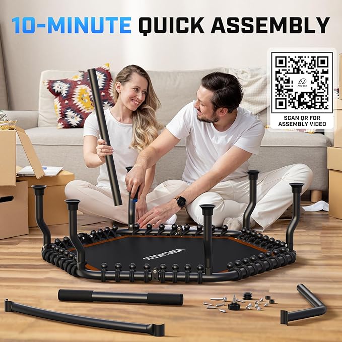 ANCHEER 50" Rebounder Trampoline for Adults With Bar, 550 LBS Mini Trampoline Quiet Exercise Bungee Jumping Cardio Trainer Workout