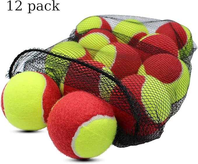 Magicorange Tennis Balls, 12 Pack Low Compression Stage Tennis Ball for Beginners Youth Kids Training Practicing with Mesh Bag for Easy Transport