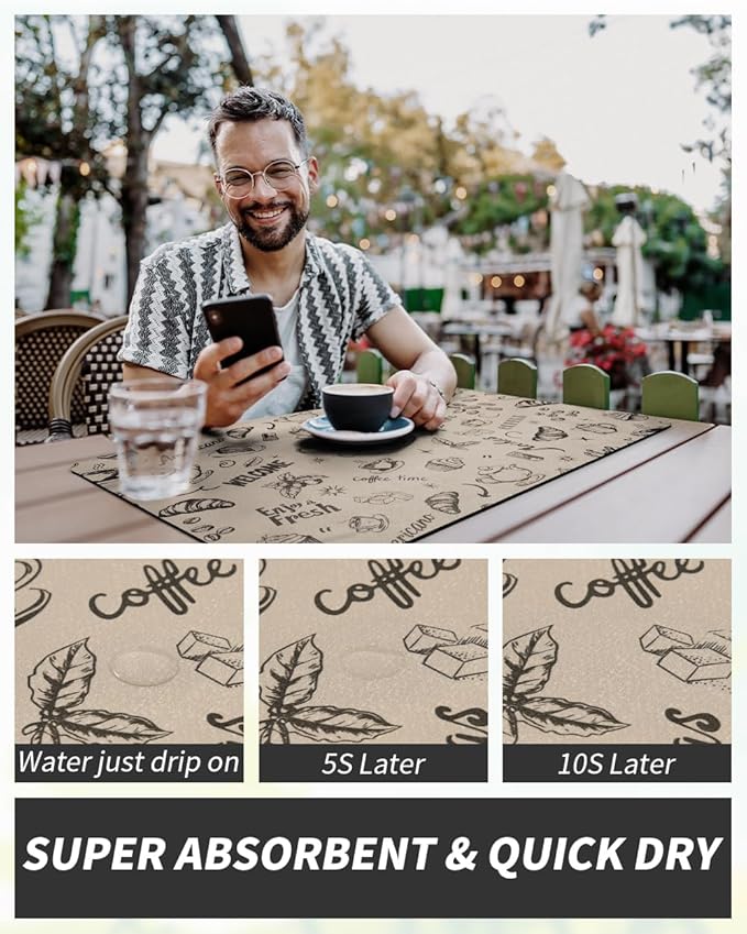 AMOAMI Coffee Mat Hide Stain Rubber Backed Absorbent Dish Drying Mat for Kitchen Counter - Fits Under Coffee Maker & Espresso Machine (12x19, Milk Tea)
