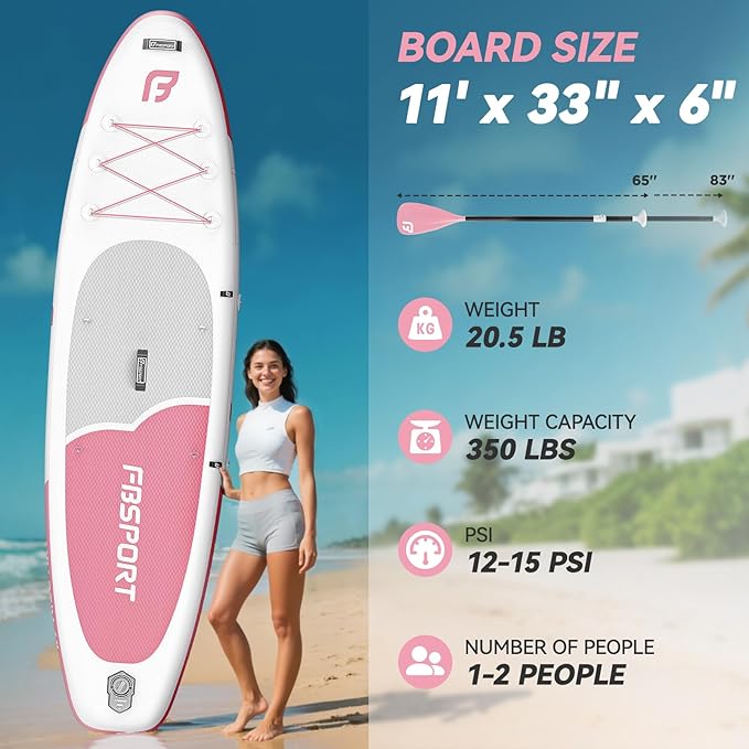 FBSPORT 11FT Premium Inflatable Stand Up Paddle Board with Electric Pump, Yoga Board with SUP Accessories & Carry Bag | Wide Stance, Surf Control, Non-Slip Deck, Leash and Paddle for Youth & Adult