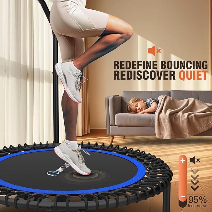 ANCHEER 40/48" Mini Trampoline with Upgraded Bungee Cords, 550LBS Capacity, Adjustable Foam Bar & Resistance Ropes, Indoor/Outdoor Rebounder for Adults