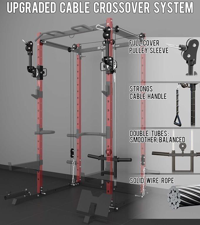 Eonfit E2 Power Cage,1500LB Squat Rack with Cable Crossover System.Multi-Function Power Rack for Home Gum.All-in-One Squat Rack with More Training Attachments