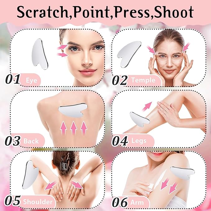 Gua Sha Facial Tools and Face Roller Set, Lymphatic Drainage Massager,Stainless Steel Facial Sculpting Eyes Roller Guasha for Face, Chin & Jawline Sculpting,Skin Care