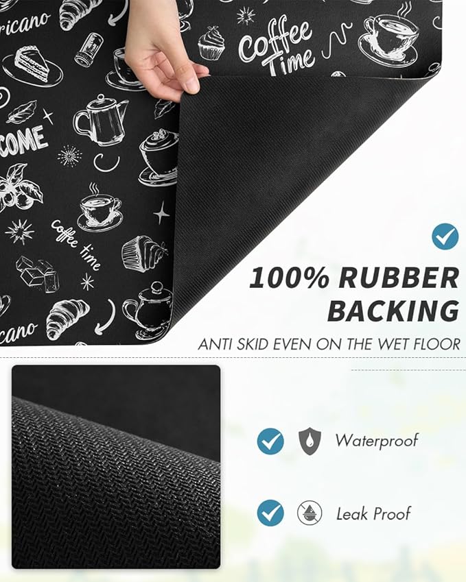 AMOAMI Coffee Mat Hide Stain Rubber Backed Absorbent Dish Drying Mat for Kitchen Counter - Fits Under Coffee Maker & Espresso Machine (12x19,INK)