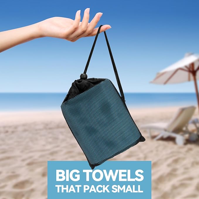 Microfiber Beach Towel-Perfect for Travel, Sports, Camping, Swimming, Yoga, Gym- Quick Dry, Sand Free, Compact, Lightweight, Absorbent (Marine Blue,Medium(130x70cm, 51x27”))
