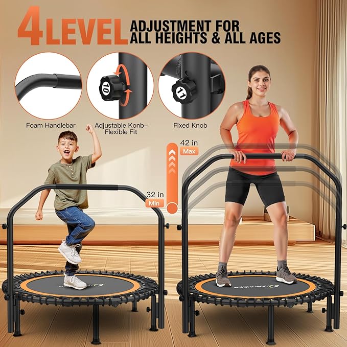 ANCHEER 40/48" Mini Trampoline with Upgraded Bungee Cords, 550LBS Capacity, Adjustable Foam Bar & Resistance Ropes, Indoor/Outdoor Rebounder for Adults