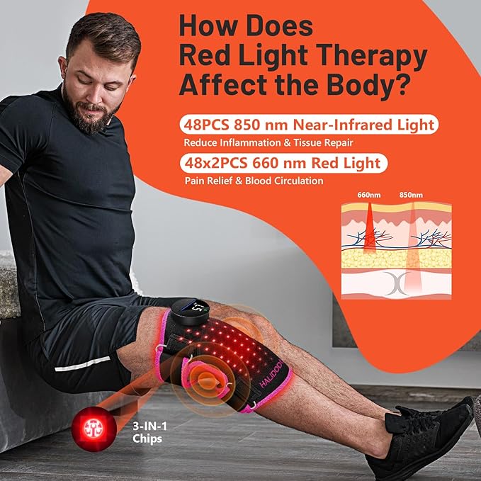 HALIDODO Red Light Therapy & Vibration Massage Knee Brace - Wireless Rechargeable Controller, 660nm&850nm Red Light Therapy Heated Device for Knee/Joint/Elbow/Shoulder Pain Relief, Rose Pink.