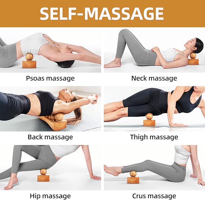 Psoas Release Tool,Neck Back Psoas Hip Hook Stretcher,Wood Therapy Massage Tools,with Adjustable 6 Massage Heads