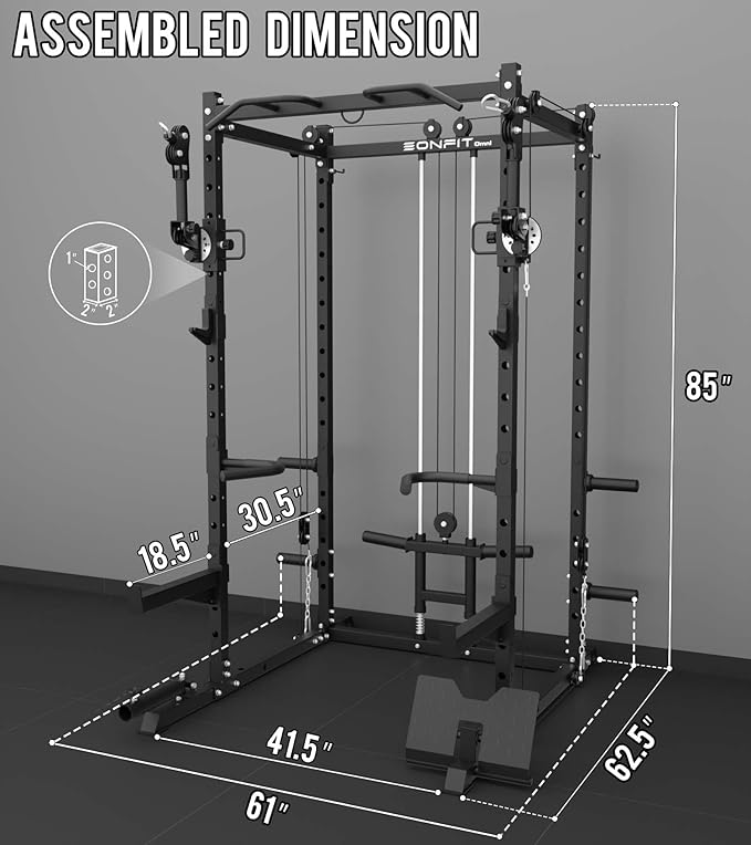 Eonfit E2 Power Cage,1500LB Squat Rack with Cable Crossover System.Multi-Function Power Rack for Home Gum.All-in-One Squat Rack with More Training Attachments