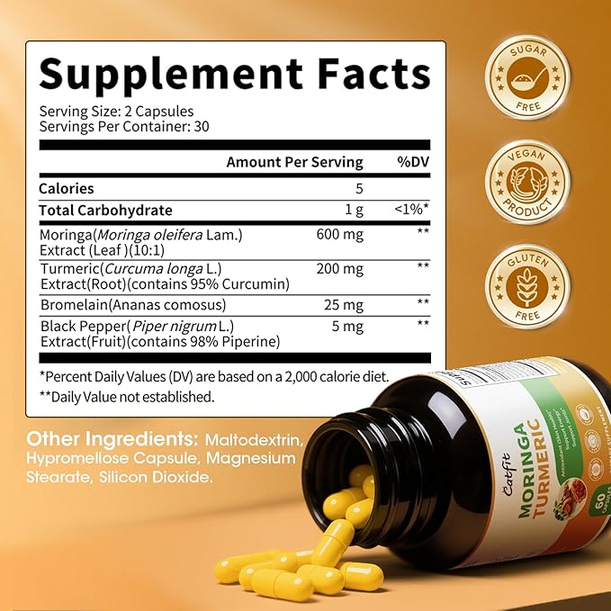 Moringa Capsules 10-in-1 Superfood Supplement β Turmeric Curcumin, Bromelain & Black Pepper β Supports Mobility & Recovery, Energy, Digestion, Immunity & Skin Vitality β Vegan, Non-GMO, Gluten-Free