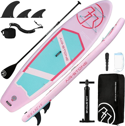 AIR-STONE 10'6” 450 lb Capacity,Inflatable Stand Up Paddle Board with sup Accessories Including Backpack, Repairing Kits, Non-Slip Deck, Leash, 3 Fins, Paddle and Hand Pump