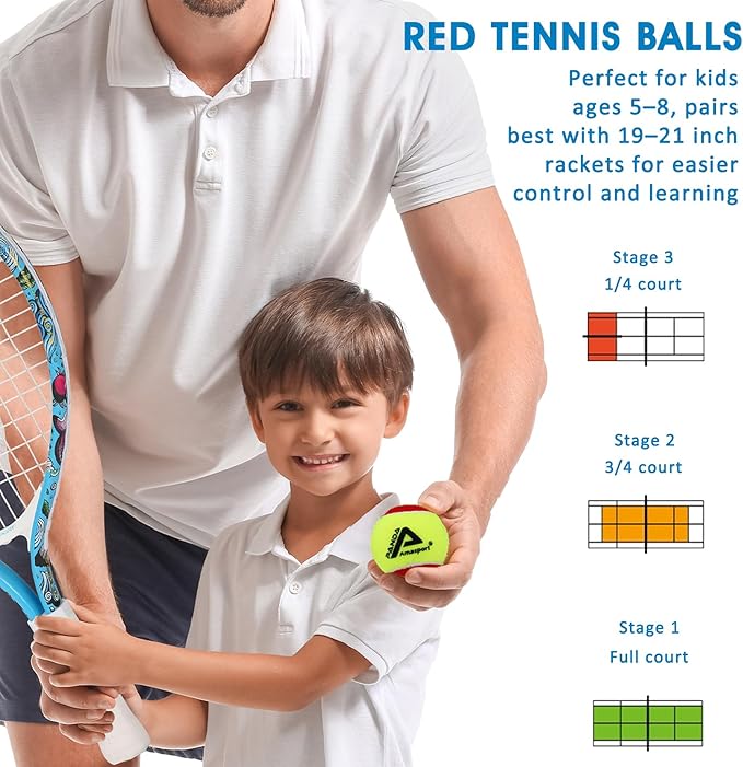 LITIAN Kids Tennis Balls – 50% 75% Low Compression Red Orange Balls with Durable Felt – Softer Than Regular Tennis Balls, Great for Youth Training & Dog Play (12 & 30 Pack)
