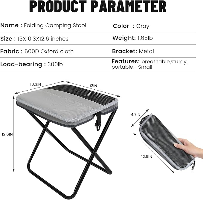 Camping Stool,Portable Foldable Shoulder Bag Stool Adult Collapsible Chairs for Fishing Outdoor Hiking 300 LBS Load