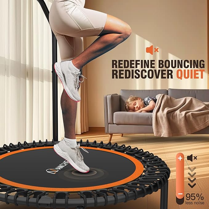 ANCHEER 40/48" Mini Trampoline with Upgraded Bungee Cords, 550LBS Capacity, Adjustable Foam Bar & Resistance Ropes, Indoor/Outdoor Rebounder for Adults