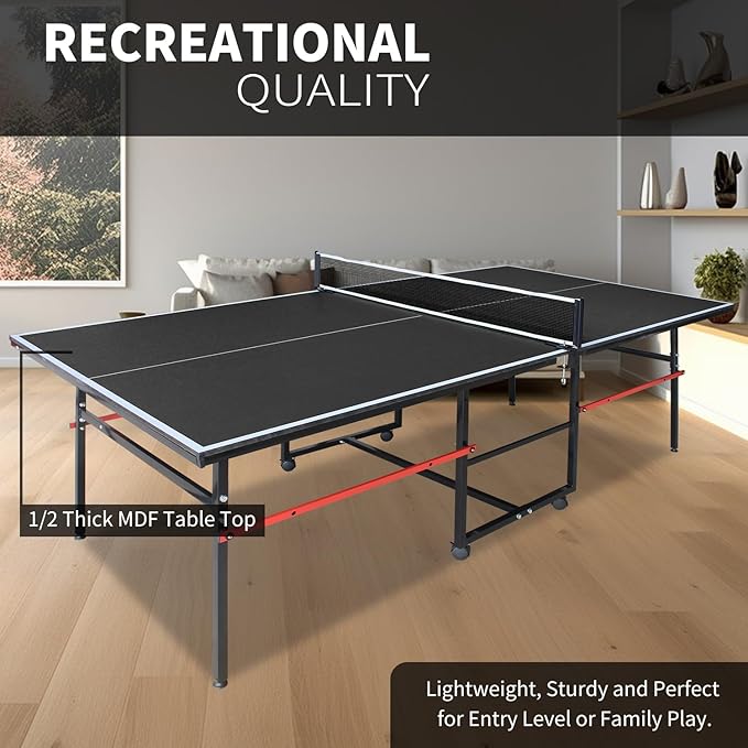 4.5FT/6FT/8FT Mid-Size Table Tennis Table Ping-Pong Table Set Foldable & Portable Table Indoor Outdoor for Family Game