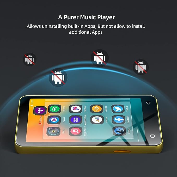 80GB MP3 Player with Bluetooth and WiFi, MP4 MP3 Player with Spotify,Spotify Kids,4" Full Touch Screen with Pandora, Music Player with Audible,Android MP3 with Speaker (Gold_Black)