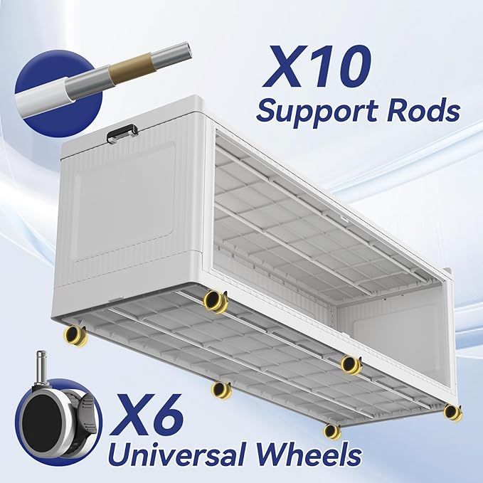 240GAL Extra Large Stackable Storage Bins with Lid, 960QT Plastic Closet Organizer and Storage Cabinet with Wheels and Doors, Folding Storage Box Container for Home Organization, 3Pack White