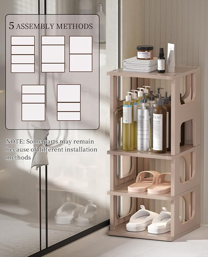 Narrow Shoe Rack - 5 Tiers Stackable Shoe Storage Stand for Entryway Hallway and Closet Durable Shoe Shelf Space Saving Boots Storage and Organization Stylish Small Shoe Cabinet No-Tool Assembly Khaki