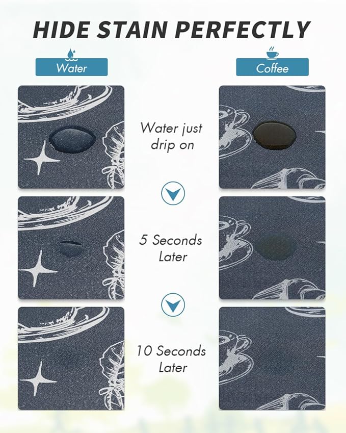 AMOAMI Coffee Mat Hide Stain Rubber Backed Absorbent Dish Drying Mat for Kitchen Counter - Fits Under Coffee Maker & Espresso Machine (12x19,DUST BLUE)