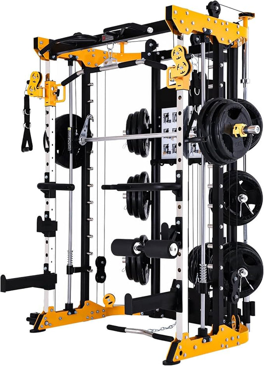 Altas Strength 3059 Smith Machine Home Gym Equipment with 1000 lbs Weight Capacity 2000 lbs Cables Strength Training Power Cages for Squats Presses Lunges Deadlifts Easy Assembly Included Accessories