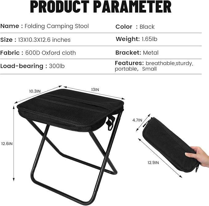 Camping Stool,Portable Foldable Shoulder Bag Stool Adult Collapsible Chairs for Fishing Outdoor Hiking 300 LBS Load