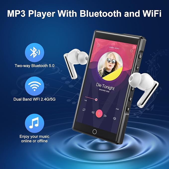 MP3 Player with Bluetooth and WiFi, C4 PRO HiFi MP3 Player 4.3" FHD Zinc Alloy Panel Touch Screen, MP4 Players,Music Player with Spotify,Pandora,Amazon Music(Black,80GB)