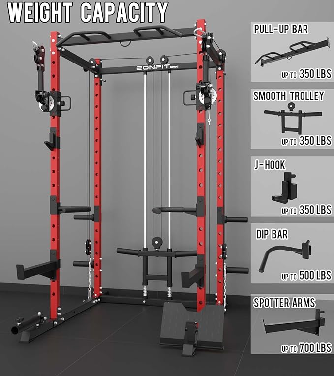 Eonfit E2 Power Cage,1500LB Squat Rack with Cable Crossover System.Multi-Function Power Rack for Home Gum.All-in-One Squat Rack with More Training Attachments