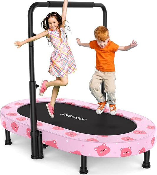 ANCHEER 56" Double Mini Trampoline for Kids, Mini Rebounder with 5-Level Adjustable Handle, Parent-Child Trampoline for Kids, Max Load 220lbs, Fun for Indoor/Outdoor