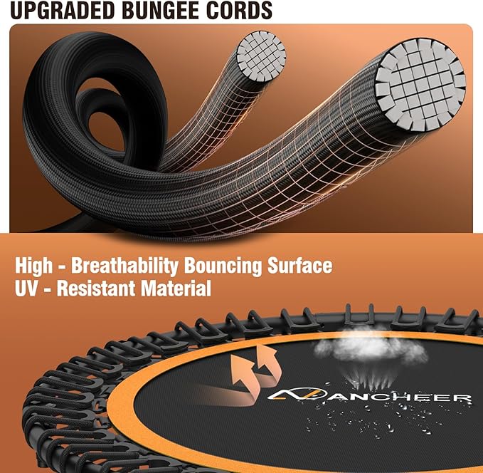 ANCHEER 40/48" Mini Trampoline with Upgraded Bungee Cords, 550LBS Capacity, Adjustable Foam Bar & Resistance Ropes, Indoor/Outdoor Rebounder for Adults