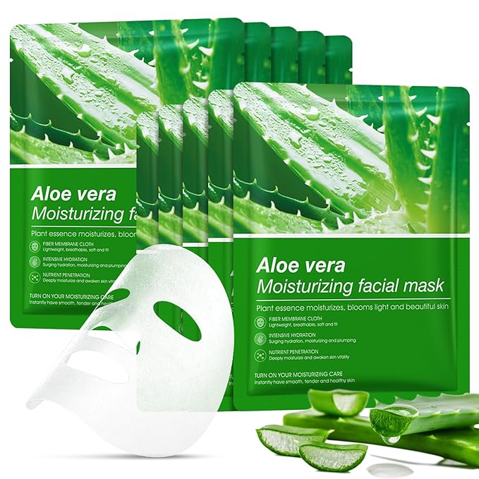 Aloe Vera Face Masks Skincare Soothing Face Mask Hydrating Face Masks Moisturizing Face Mask for Dry, Oil,Sensitive Skin, Aloe Face Sheet Masks for After Sun Care, Calming, Refreshing,10 Pack