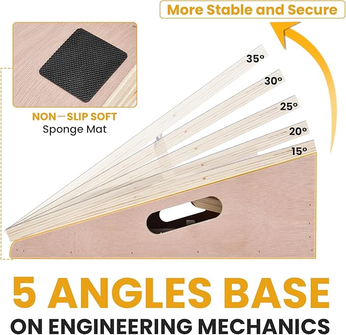 Slant Board for Calf Stretching, Portable Wooden Calf Stretcher - Adjustable Incline Board for Knees Ankle Heel Feet Leg