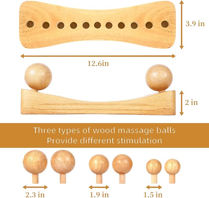 Psoas Release Tool,Neck Back Psoas Hip Hook Stretcher,Wood Therapy Massage Tools,with Adjustable 6 Massage Heads