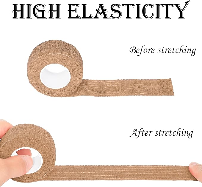 8 Rolls 1” Cohesive Bandage Self Adherent Bandage Wrap Breathable Vet Tape Elastic Adhesive Bandage for Sports, Wrist, Ankle, Tattoo Wraps(Light Brown)