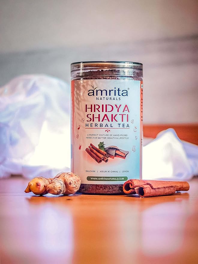 Amrita Naturals Hridya Shakti Herbal Tea – (500g) | Instant Arjun Bark Tea | Vegan, Gluten-Free | No Artificial Colors or Flavors | Natural Herbal Blend