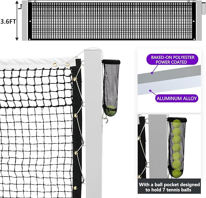 PROGOAL 100mm Heavy Duty Aluminum Tennis Net Posts - Full Aluminum Alloy Construction with Built-in Turbo Winder for Permanent In-Ground Installation - Includes Anchor Sockets for Concrete or Soil