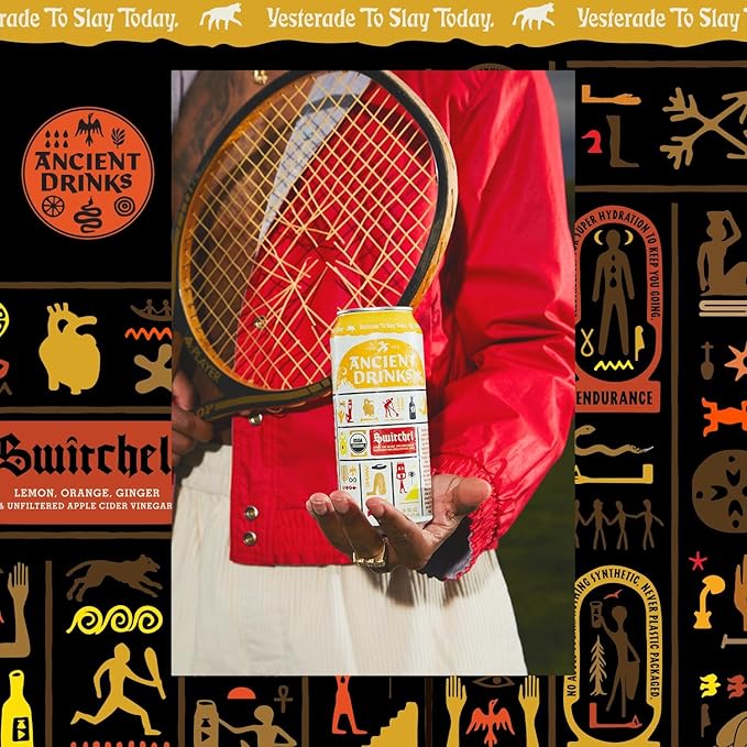 ANCIENT DRINKS Apple Cider Vinegar Beverage with Electrolytes, Vitamins, & Probiotics, Organic, Super-Hydrating Sports Drink - Switchel (Citrus & Ginger) - 16 fl oz (12 cans)