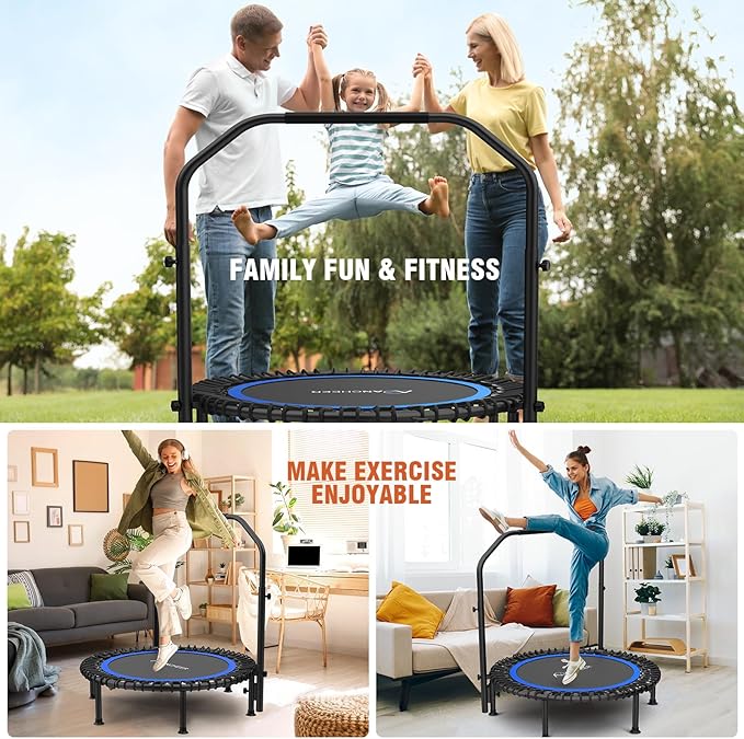 ANCHEER 40/48" Mini Trampoline with Upgraded Bungee Cords, 550LBS Capacity, Adjustable Foam Bar & Resistance Ropes, Indoor/Outdoor Rebounder for Adults