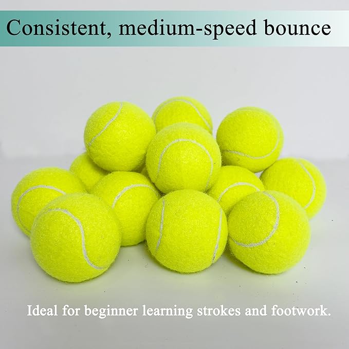 Tennis Balls, 12 Packs Practice Tennis Balls for Beginner, Training Playing Tennis Balls for Dogs, Come with Mesh Carry Bag