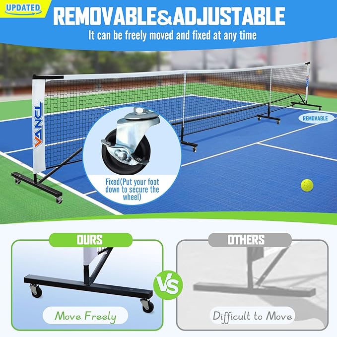 Pro Pickleball Net Portable with Wheels – 22ft Heavy Duty Pickleball Net System with Sturdy Aluminum Frame for Outdoor & Indoor – Nylon Net & Carrying Bag for Pickleball, Tennis, Badminton