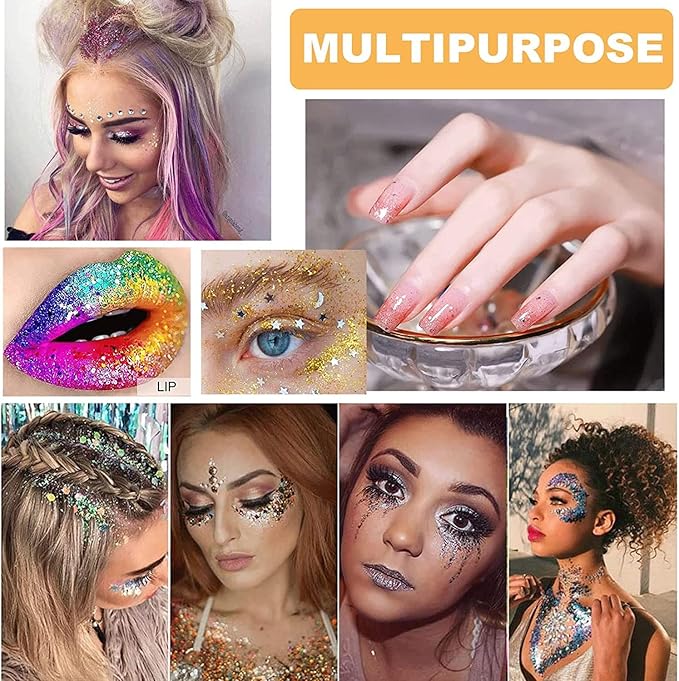 MAEPEOR Chunky Face Body Glitter Gel 19 Colors Mermaid Sequins Holographic Body Glitter Gel Long-Lasting Festival Makeup Glitter Paint for Face Body Hair Nails (30g, 06 Purple)