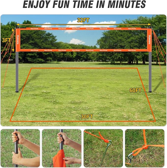 Outdoor Volleyball Badminton Combo Set with Net, Anti-Sagging Design, 4 Badminton Rackets, 3 Birdies and PU Volleyball for Backyard Lawn Beach
