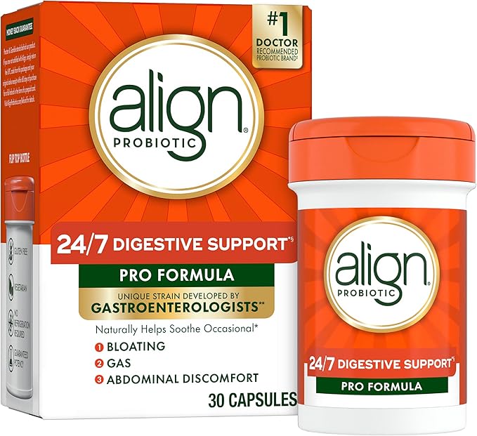 Align Probiotic, Pro Formula, Probiotics for Women and Men, Daily Probiotic Supplement, Helps Soothe Occasional Bloating & Gas*, #1 Doctor Recommended Brand‡, 30 Capsules (Packaging May Vary)