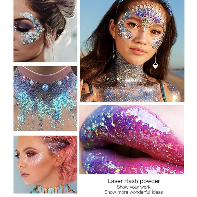 DAGEDA Body Glitter Gel, Face Glitters Body Gel Sequins Shimmer Liquid Eyeshadow, Chunky Glitter for Face Hair Nails, Holographic Cosmetic Laser Powder Festival Glitter Makeup 1.7oz (Light Pink)