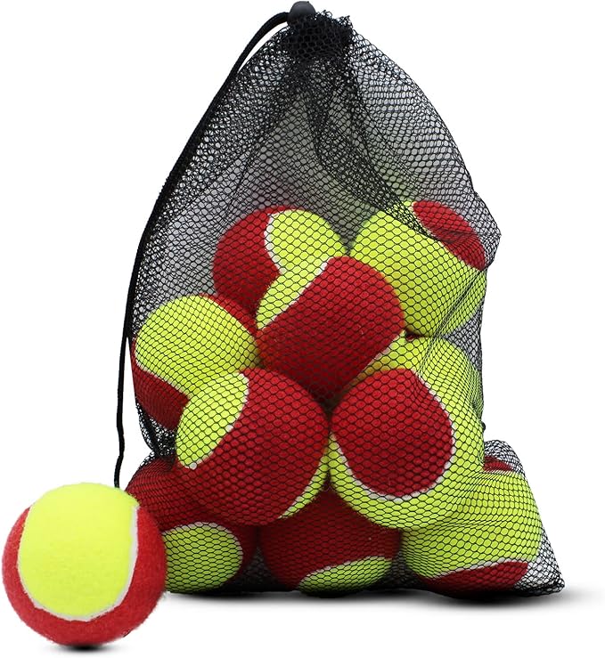 Magicorange Tennis Balls, 12 Pack Low Compression Stage Tennis Ball for Beginners Youth Kids Training Practicing with Mesh Bag for Easy Transport