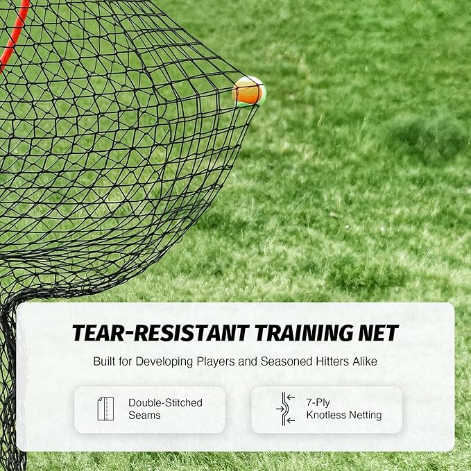 ZELUS Baseball Net 7 ft x7 ft, Softball Hitting & Pitching with Carry Bag, Ground Stakes, Portable Backstop & Bow Frame, Training Equipment for All Ages