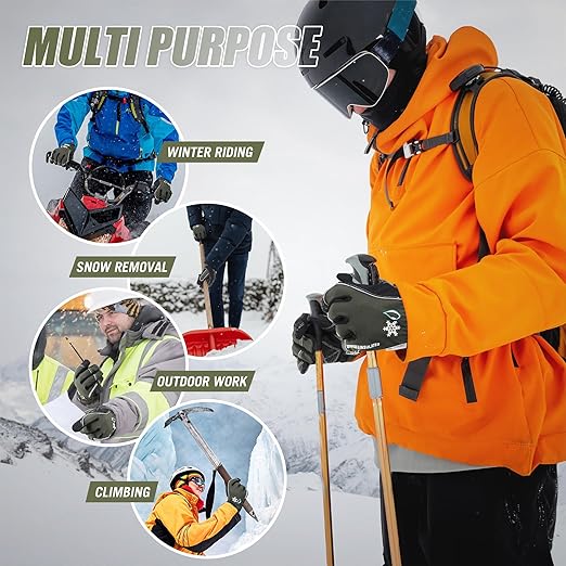 HANDLANDY Winter Insulated Work Gloves, 3M Thinsulate Thermal Water-Resistant Gloves for Men Women Touch Screen, Warm Ski Snowboard Cold Weather Gloves (Army Green, X-Large)